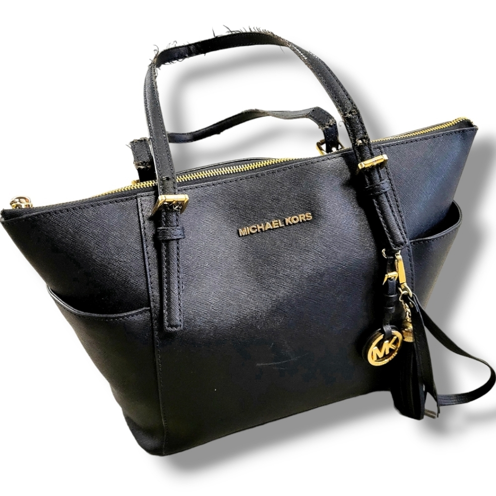 MICHAEL KORS Large Jet Set Leather Tote Travel Bag | Black Purse Great Condition